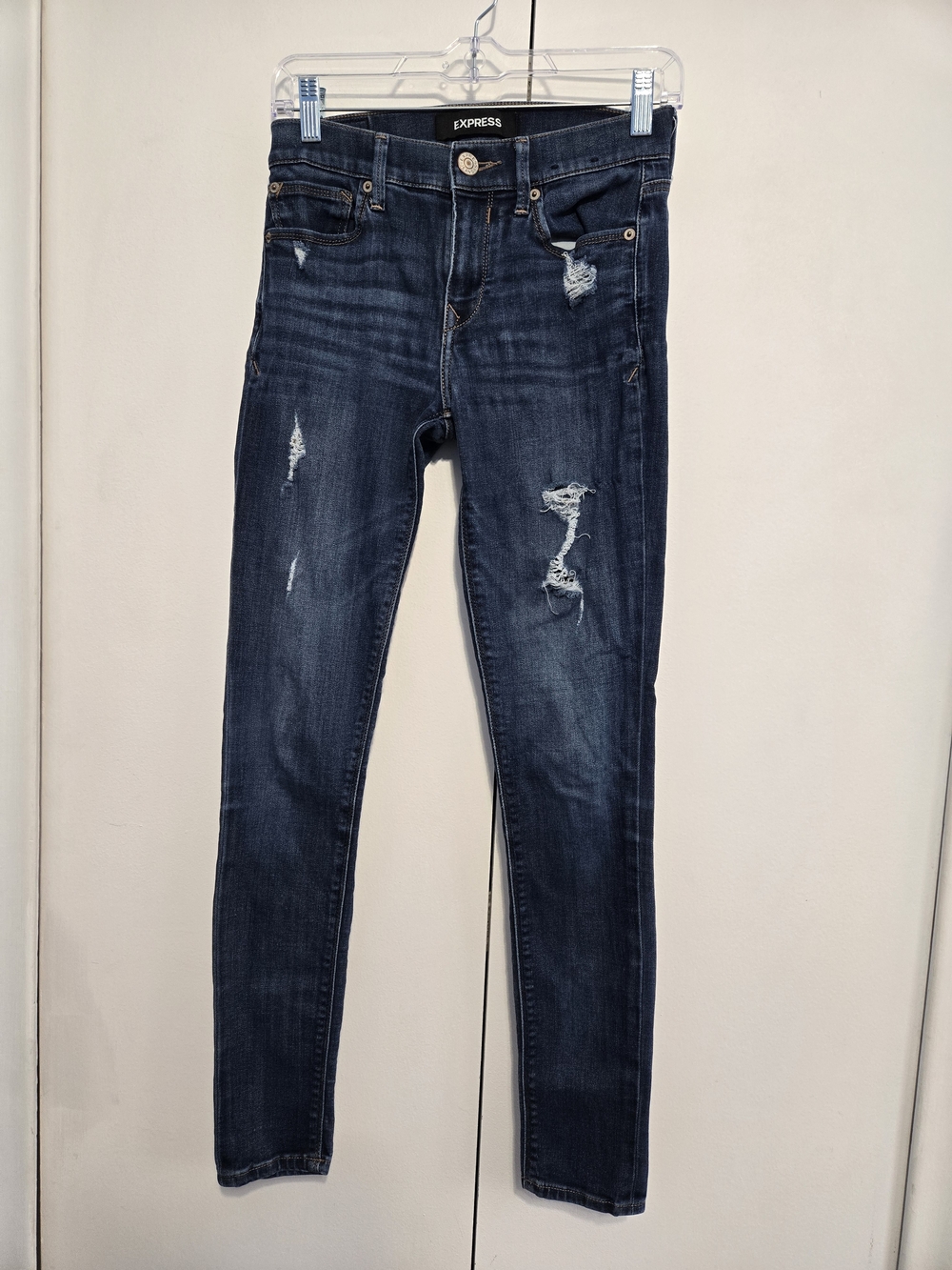 Express Mid Rise Distressed Stretch Legging Jeans Dark Wash 0R